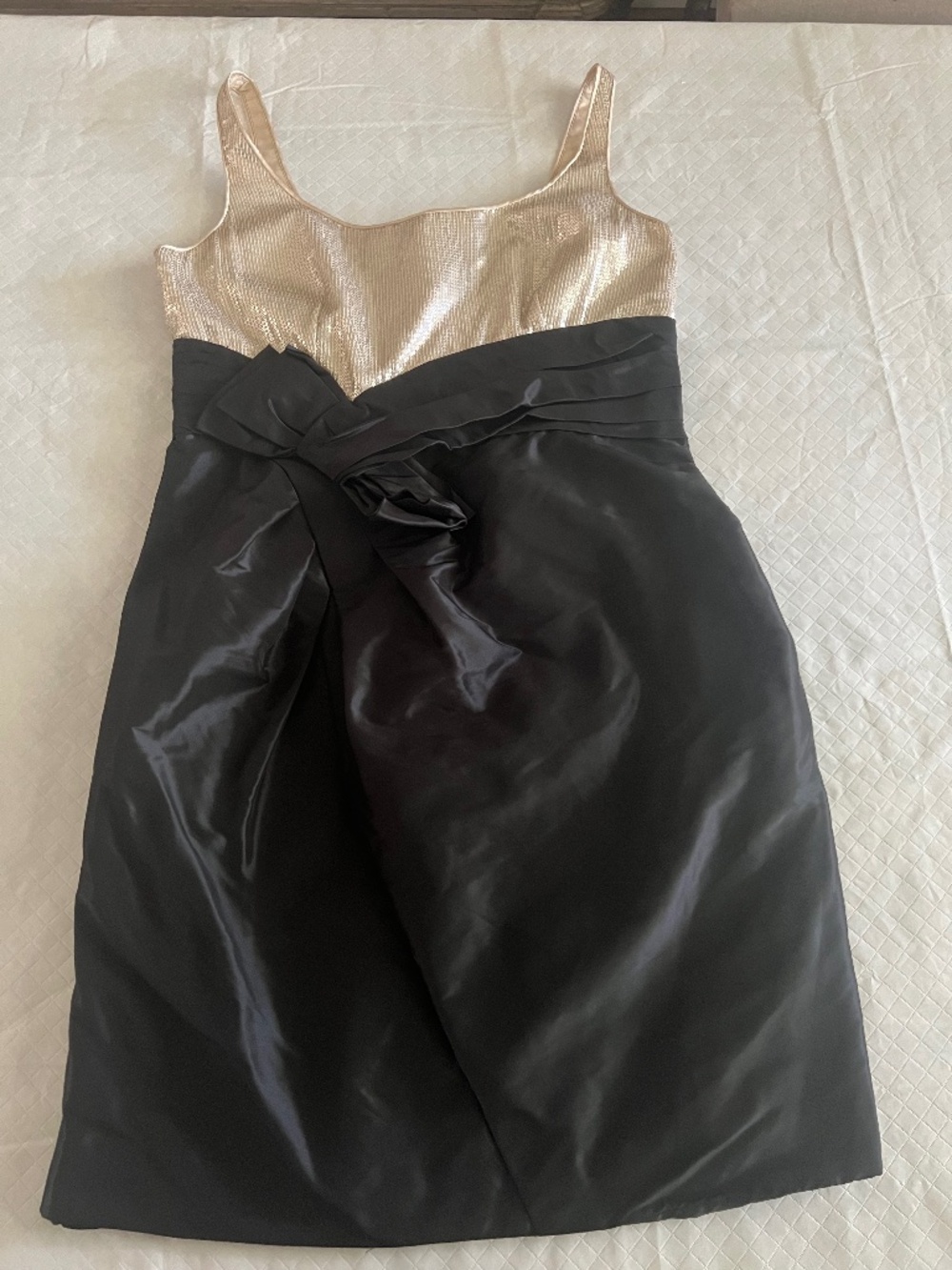 Carmen Marc Valvo Silk Metallic Cocktail Dress Black Bow Party Dress Size 14